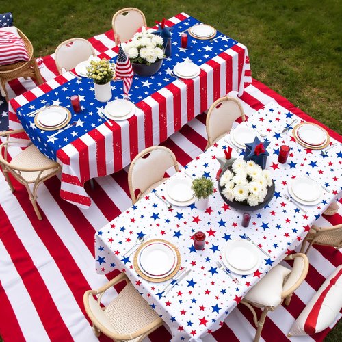 Gatherfun 4th of July Party Supplies Set - American Flag Theme Kit for Independence Day Decorations | 2 Disposable Tablecloths