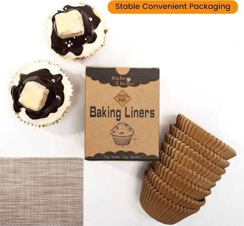 Bake Choice Cupcake Liners - 200 Pcs Food-Grade Brown Grease-Proof Muffin Wrappers for Baking
