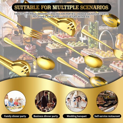 ZLMTZDJD 24pcs Serving Utensils Set, Large Stainless Steel Serving Utensils - Durable for Buffets, Dinner Parties, Weddings and Restaurants (GOLD)