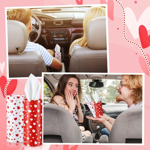 Cinnvoice 20 Pcs Valentine Car Tissues Cylinder with 3 Ply Facial Tissues Bulk Round Tissue Boxes Tubes Travel Tissue for Car Cup Holder Home Bathroom Office Accessories