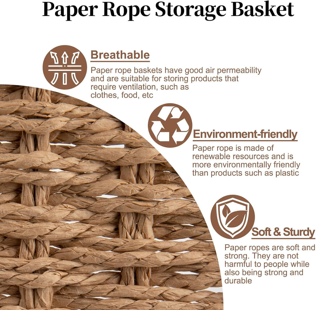 OIAHOMY Wicker Storage Baskets - Lidded Organizing Bins with Lock | Set of 2 in Natural Color