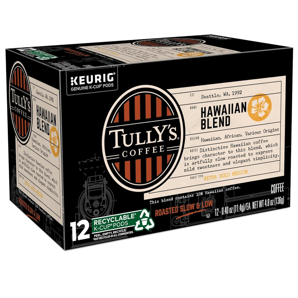 Tully's Coffee Hawaiian Blend K-Cup Pods - Medium Roast, 72 Count | Perfect for Keurig Brewers