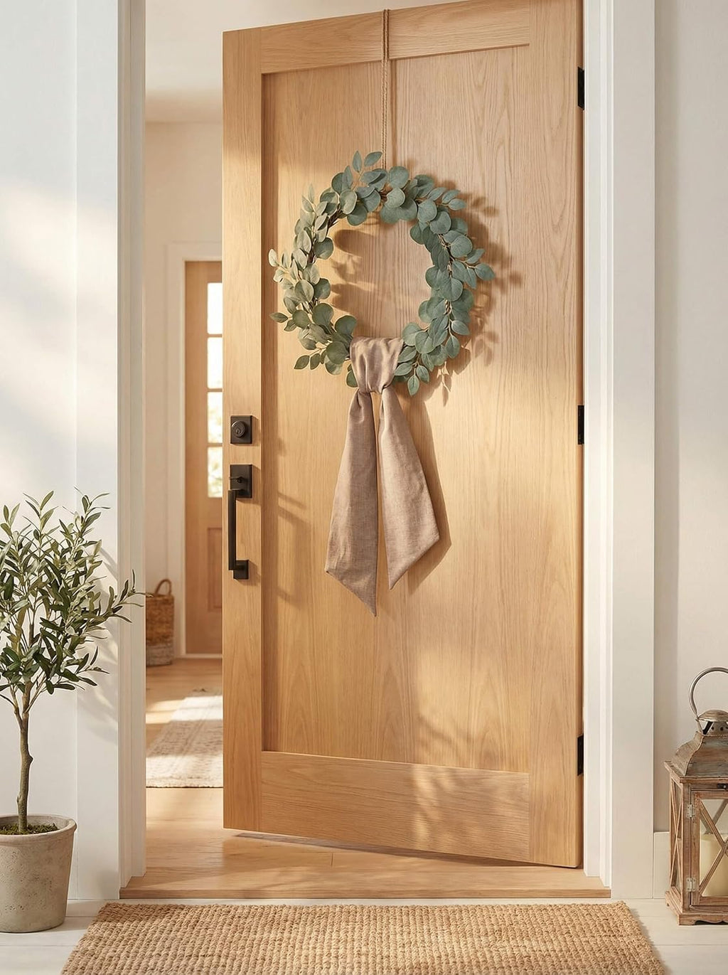 YKW Brown Wreath Sash - 55"x5" Linen Look Ribbon for DIY Embroidery | Rustic Holiday Decor