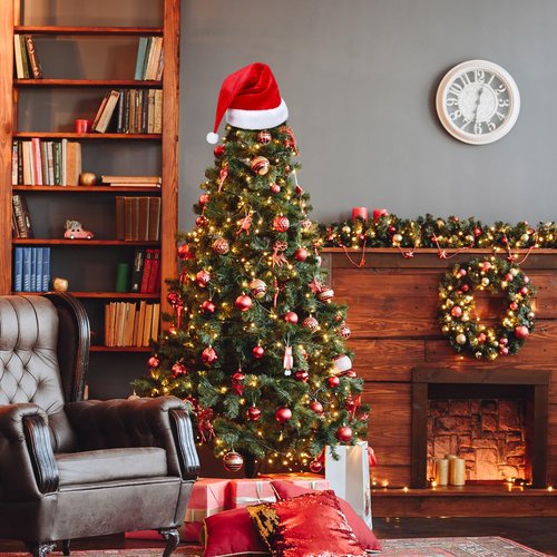 Gejoy 26 x 15 Inch Christmas Tree Topper Large Santa Tree Topper Red Santa Hat Christmas Trees Ornament for Winter Xmas Holidays Party Decorations (Classic)