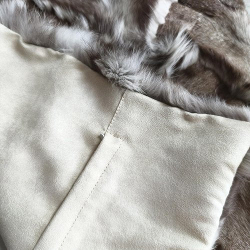 Mibathni Luxury Fox Skin Fur Throw Pillow Covers Patchwork Natural Fox Plush Throw Pillow Case Decorative Cushion Cover for Sofa Bedroom Chair 18''x18'' Dark Gray