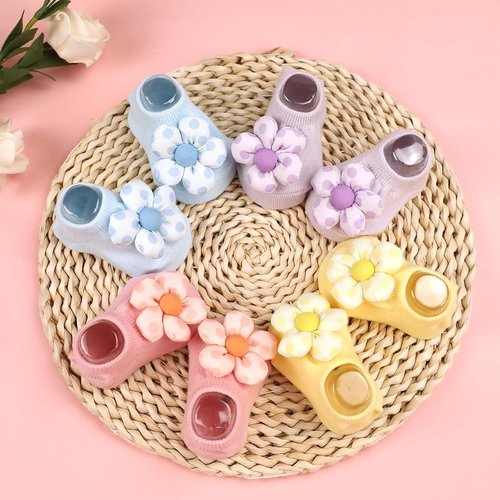 KEAINVRN Baby Girls' Socks - 4-Pack Flower Non-Slip Ankle Socks for Toddlers | Comfortable & Cute