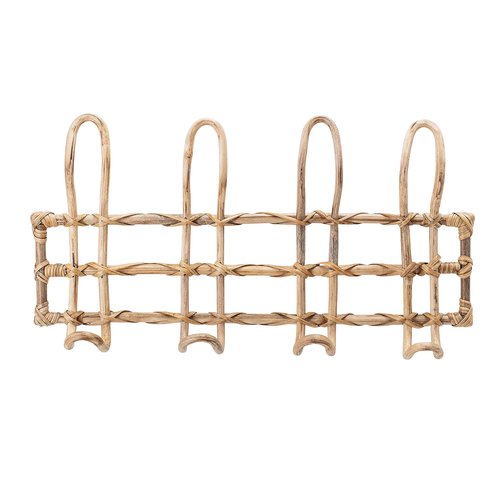 Beige Rattan Wall Hanger with 4 Hooks