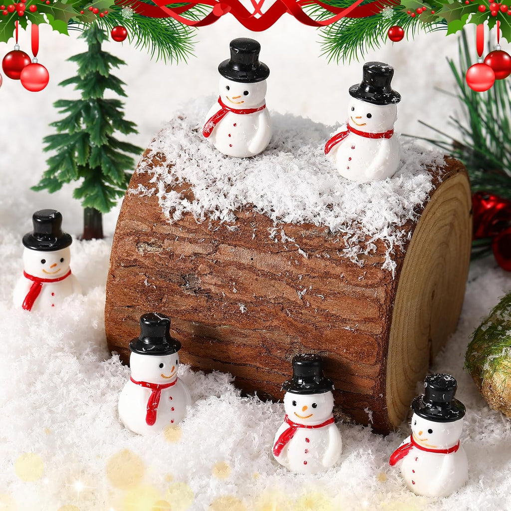 Skiennix Winter Mini Resin Snowman Figurines - 50 Pcs Black Hat Cake Decorations | DIY Crafts