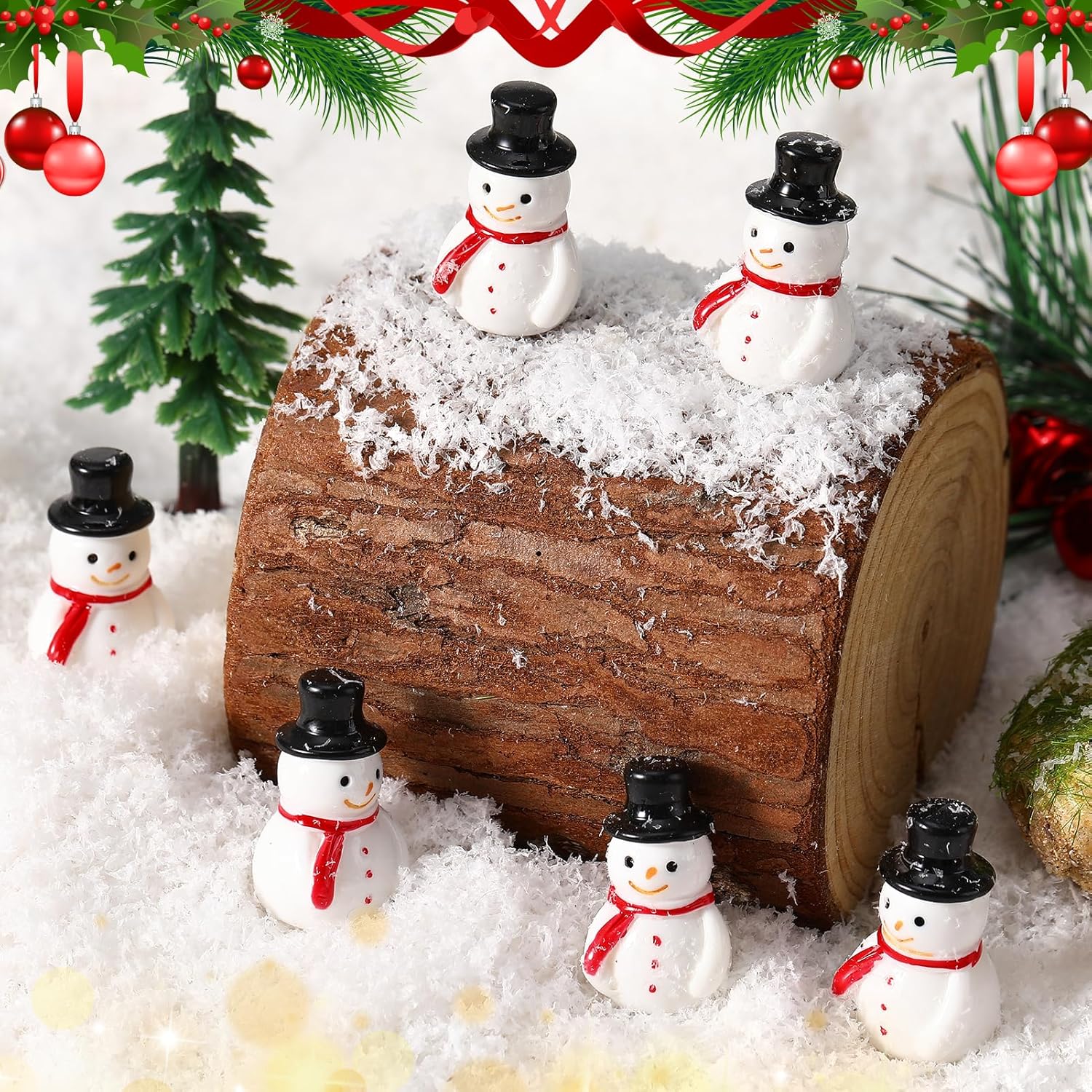 Skiennix Winter Mini Resin Snowman Figurines - 50 Pcs Black Hat Cake Decorations | DIY Crafts