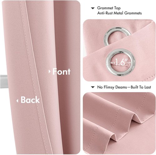 MIULEE Short Curtains - Baby Pink Blackout Thermal Insulated Drapes for Kitchen & Bedroom | 40"x36" 2 Panels