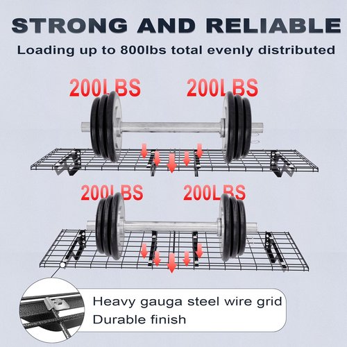 Atlas Heavy Duty Garage Wall Shelves - 2-Pack 2x6 Ft Metal Floating Storage Rack | 800lbs Capacity