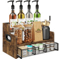 Homode Coffee Syrup Rack Organizer, 3-Tier 8 Bottles Syrup Holder Stand with 35 K Cup Storage Basket Drawer for Coffee Bar, Wood Liquor Shelf Wine Rack Countertop for Home, Rustic Brown