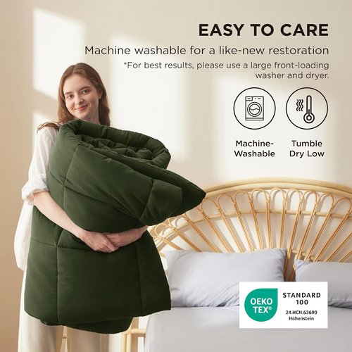 Bedsure Comforter Duvet Insert - King Size Quilted Down Alternative Bedding, Olive Green, 90 x 102 Inches
