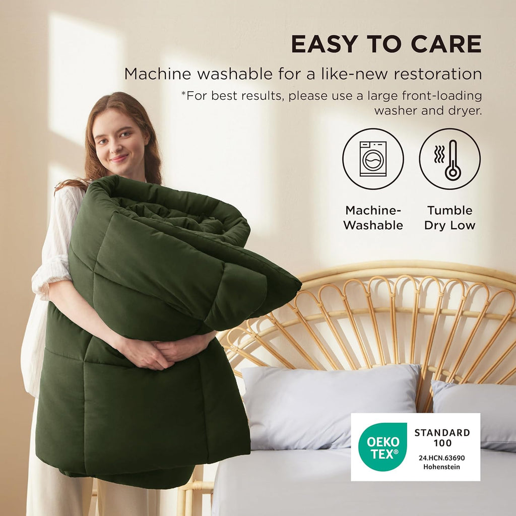 Bedsure Comforter Duvet Insert - All-Season Quilted Down Alternative Bedding, Olive Green, California King 96 x 102 Inches