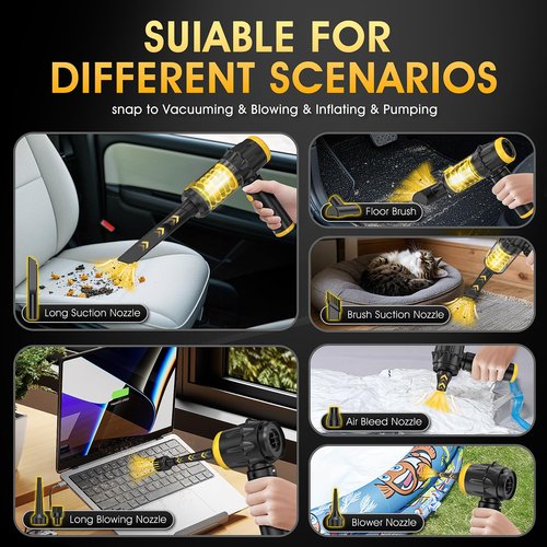 Lizjarol Handheld Car Vacuum Cleaner, 20000PA Vacuum Cordless with Brushless Motor, 4 in 1 Air Duster and Vacuum Cleaner with LED Light, Mini Hand Held Vacuum Rechargeable for Home, Car, Pet, Office