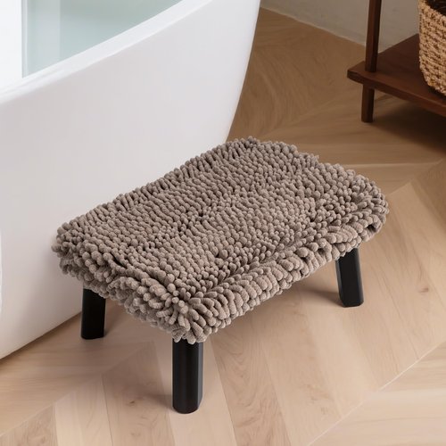 Sunlit One Step Stool with Absorbent Chenille, Stool Holds up to 550 lbs, Non-Slip Wood Foot Stool, Wooden Step Stool for Adults, Step Stools for Kids, Kitchen Bathroom Bedroom, Taupe
