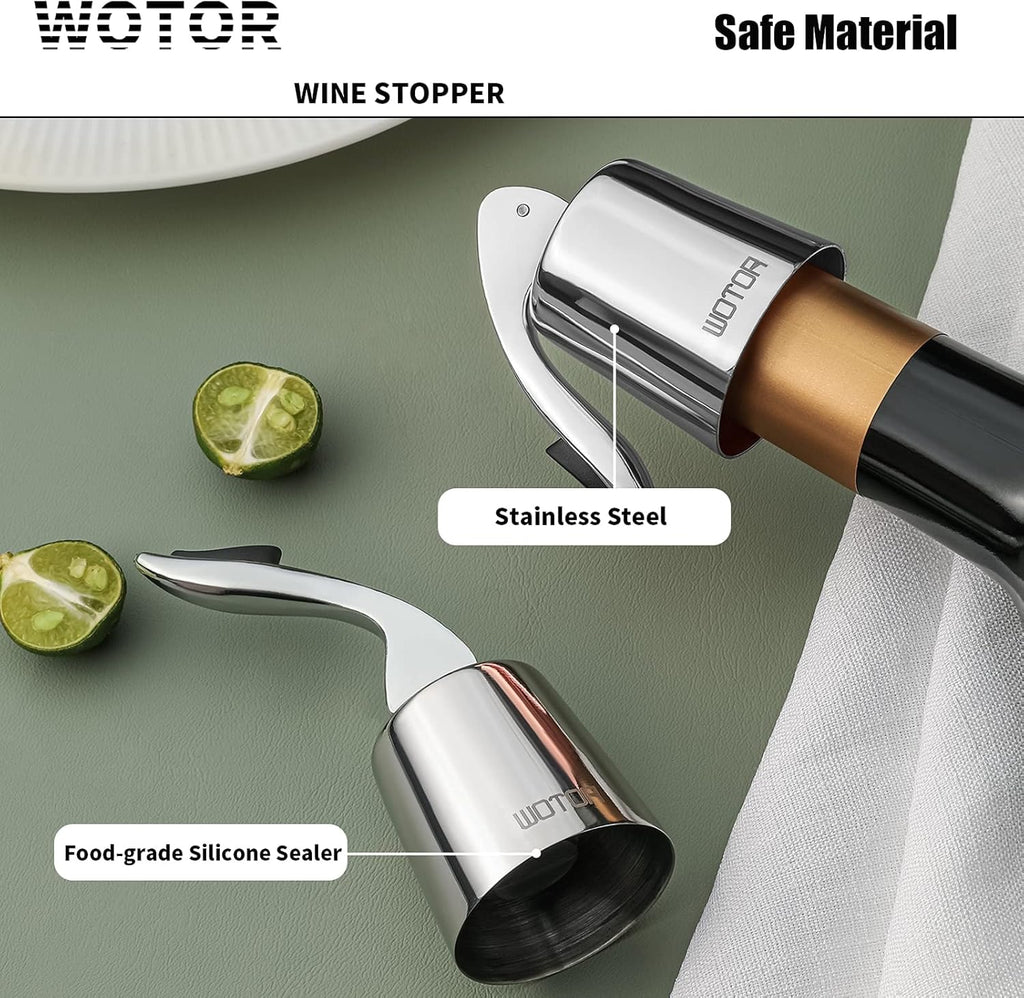 WOTOR Wine Stoppers Stainless Steel Wine Bottle stopper Plug with Silicone Reusable Wine Saver Leak proof Keep Fresh Silver 3 pack