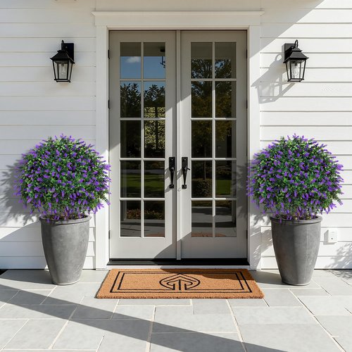 HyeFlora 2 Pack Artificial Topiary Boxwood Ball Trees with Lavender Fake Plants for Outdoor Indoor Artificial Shrubs with Ground Spike UV Resistant Fake Bushes for Front Porch Garden (Purple Lavender)