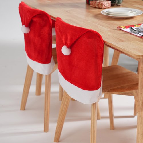 JOYIN 2 Pcs Christmas Chair Covers, Red Hat Chair Slipcovers, Santa Claus Kitchen Chair Back Covers for Holiday Festival Decoration, Christmas Decorations Indoor Home Décor