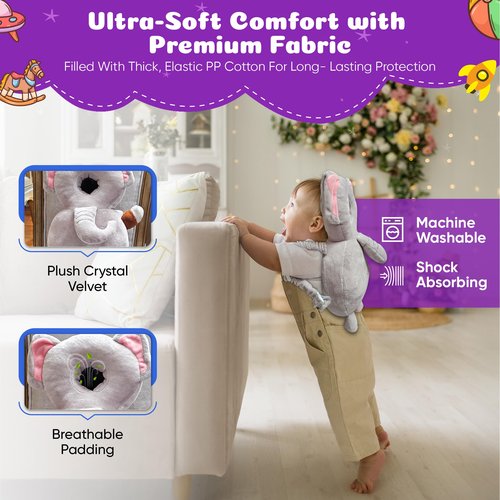 HippoBaby Baby Head Protector Backpack – Toddler Safety Cushion for Crawling & Walking – Infant Fall Protection Pillow with Adjustable Straps – Comes with Knee Pads & Non-Slip Baby Socks (Elephant)