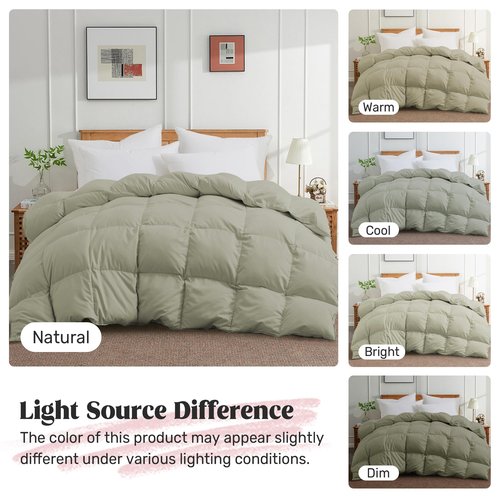 Joysoul Queen Size Down Comforter - All Season Ultra Soft Goose Down & Feather Fiber Fill, Luxury Hotel Sage Green Duvet Insert with Corner Tabs (88" X 88")