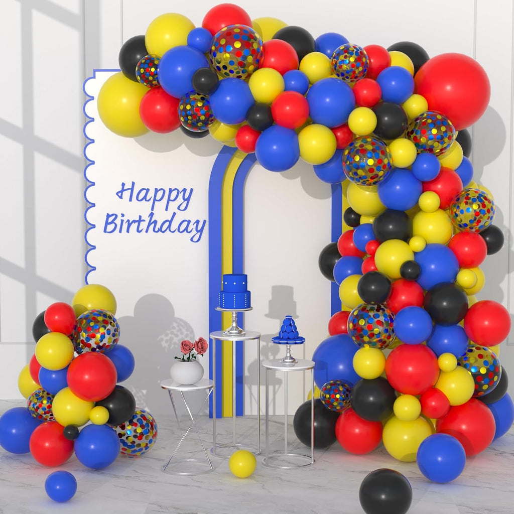Skiennix Balloon Garland Arch Kit - 132PCS Red, Black & Royal Blue Latex Balloons for Birthday & Graduation Decor