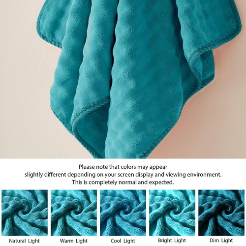 COZYART Lint Free Towel Sets 8 Pcs Teal, Super Soft, Thick, Absorbent & Quick Dry Microfiber 3D Bubble Bathroom Daily Use Set with 2 Bath Towels, 2 Hair Towels, 2 Hand Towels, 2 Washcloths