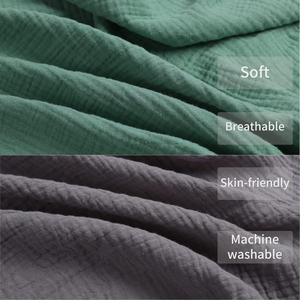 Onacosht Muslin Crib Sheets - Soft, Breathable 100% Cotton Fitted Sheets | 52" x 28" | 2-Pack in Grey & Green