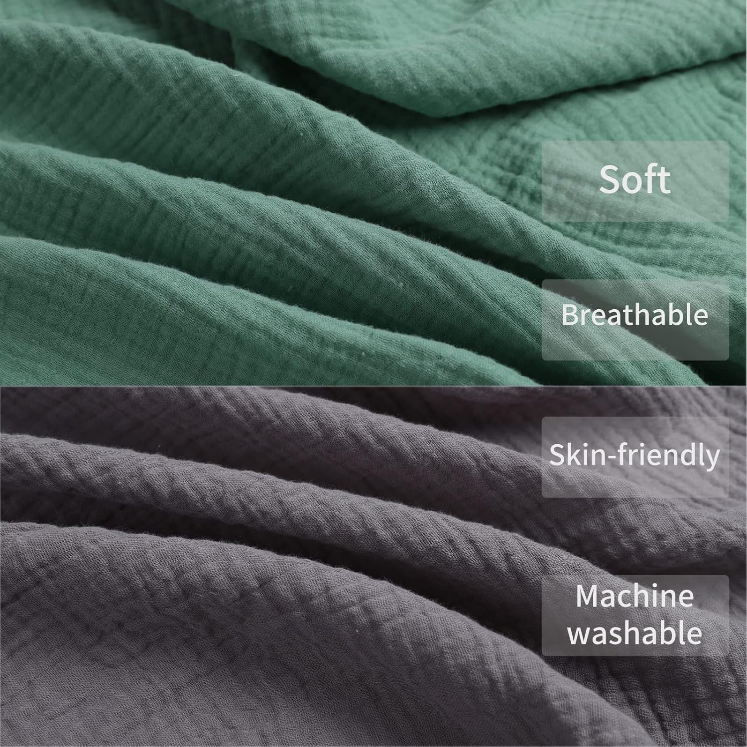 Onacosht Muslin Crib Sheets - Soft, Breathable 100% Cotton Fitted Sheets | 52" x 28" | 2-Pack in Grey & Green