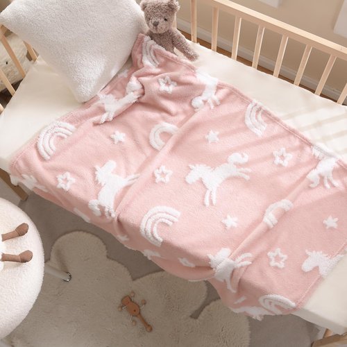 BORITAR Unicorn Baby Blanket for Girls 3D Soft Warm Fleece Jacquard Plush Bed Blanket Cute Animal Pattern for Toddler Infant Newborn or Home Decor (30 x 40 Inch, Pink)