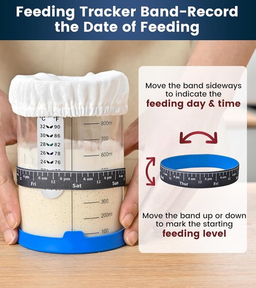 Adodeen Sourdough Starter Kit - 2 Pack 34oz Organic Glass Jars | Wide Mouth Fermenters for Home Baking
