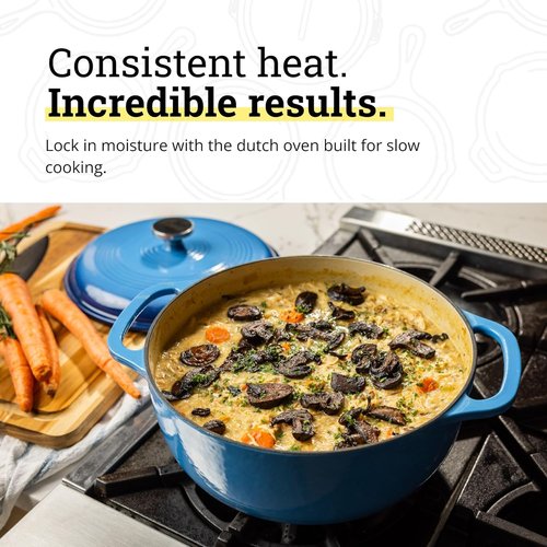 Lodge Essential Enamel Cast Iron Dutch Oven - 6 Quart Caribbean Blue - Ideal for Baking, Braising & Slow Cooking