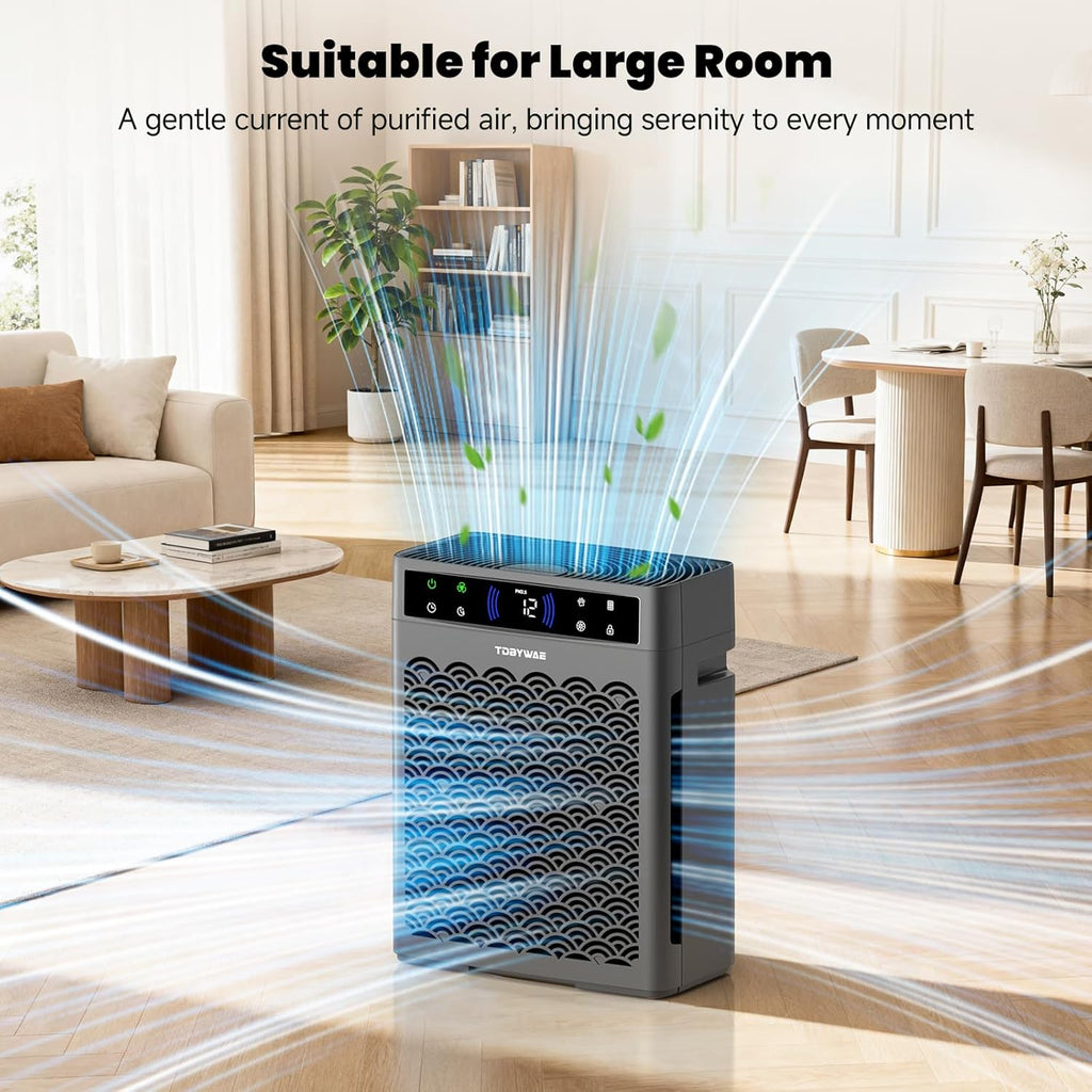 Air Purifiers - HEPA Filter Air Purifier for Large Rooms Up to 3000 Ft² | Air Quality Monitor & Timer - Grey