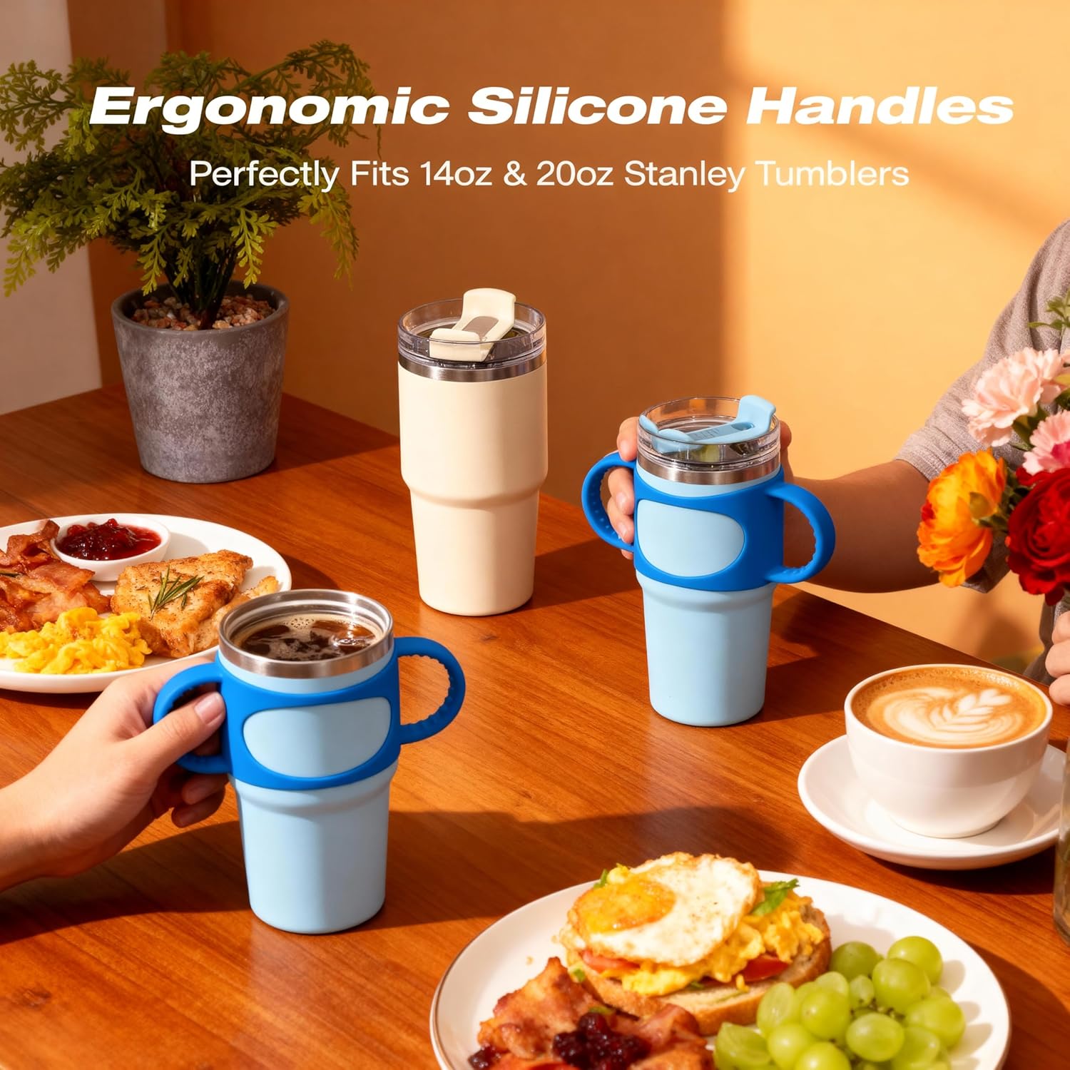 NiHome Silicone Dual-Handle Tumbler Grip - Fits 14oz Stanley & 12oz Zak Owala Cups | Ideal for Home & Travel