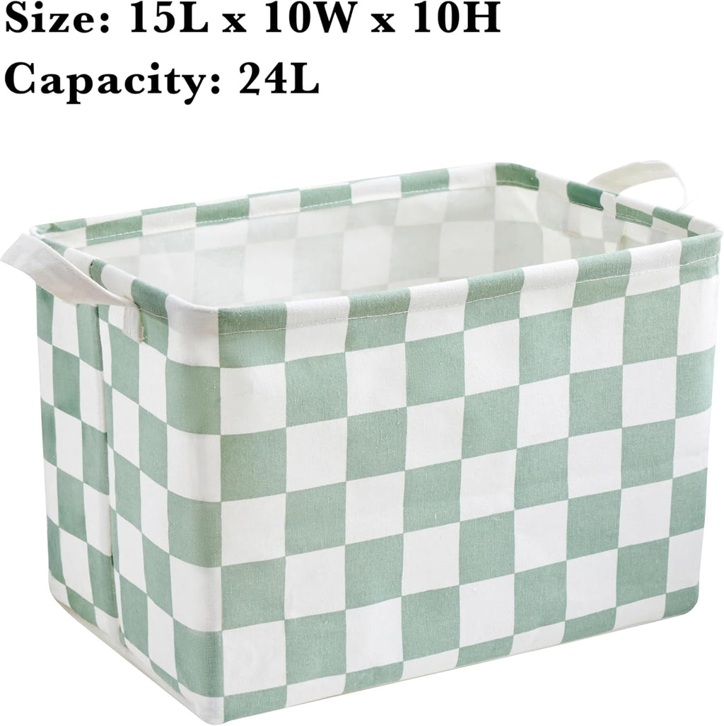 Ohocut Sage Green Checkered Canvas Basket - Decorative Storage for Kids & Pets | Organizing Solution for Home & Classroom
