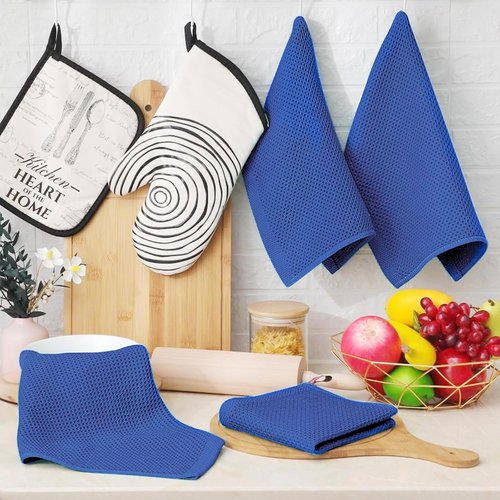 Homaxy 100% Cotton Waffle Weave Dish Cloths - Ultra Soft, Absorbent & Quick Drying | 12-Pack, 12 x 12 Inches, Blueberry