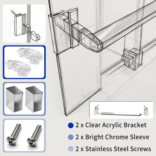 Clear Acrylic Towel Bar Brackets for Alumax Basco Framed Sliding Glass Shower Door Towel Rod Parts Replacement with Bright Chrome Sleeve Silver (2 Pack)