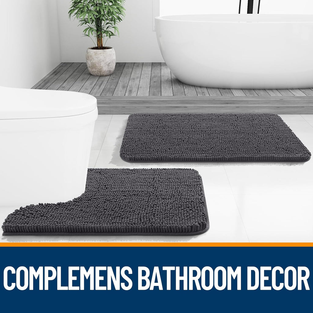 OLANLY Large Bathroom Rugs - Extra Soft Chenille Bath Mats | Quick Dry & Machine Washable - Dark Grey 50x30