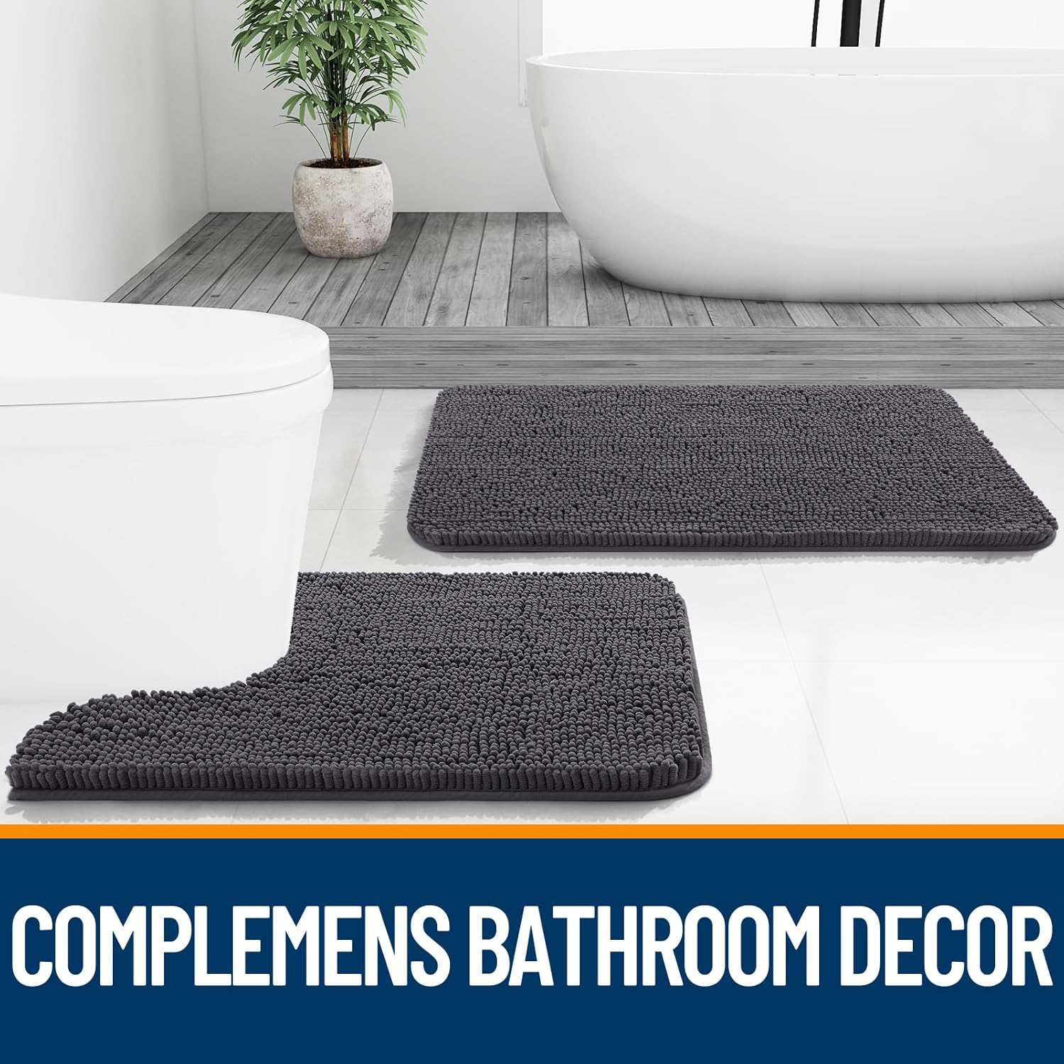 OLANLY Bathroom Rugs - Extra Soft Chenille Bath Mats | Quick Dry, Machine Washable, 30x18, Dark Grey