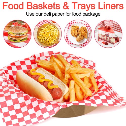 960 Pieces Deli Wax Paper Sheets 12 x 12 inches Checkered Sandwich Wrapping Paper Food Basket Liners for Food Serving, Party, Festival and Outdoors, 6 Colors