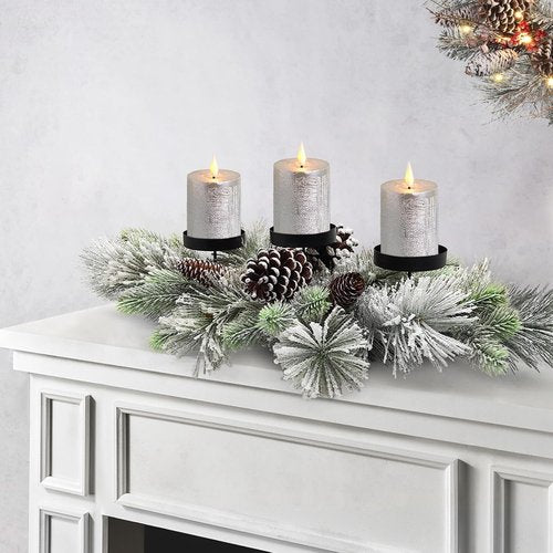 Flocked Pine Christmas Table Centerpiece by [Brand Name] - 27.5 Inch with Frosted Pine Cones | Snowy Design