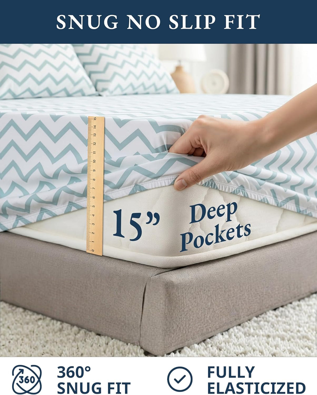 **LANE LINEN 100% Organic Cotton Twin Bed Sheets - Naturally Cooling, Deep Pocket, Eco-Friendly Chevron Design**