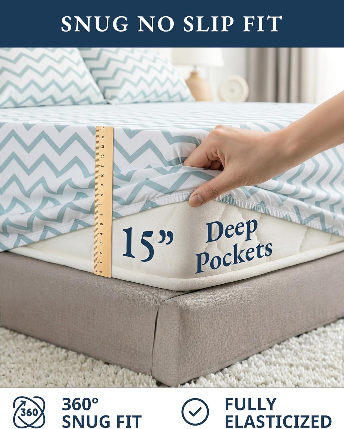 **LANE LINEN 100% Organic Cotton Twin Bed Sheets - Naturally Cooling, Deep Pocket, Eco-Friendly Chevron Design**