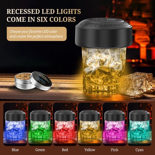 Electric Whiskey Smoker Kit - 6 Wood Chip Flavors, Built-in Lighter&Ambient Light, No Butane Needed Rechargeable Cocktail Old Fashioned Bourbon Smoker Kit, Christmas Birthday Gift for Men Dad Husband