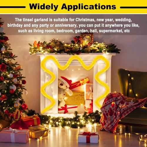 25 Feet Christmas Tinsel Garland, Metallic Twist Garland Wall Hanging Tinsel Garland Backdrop for Parade Floats, Carnival, Birthday, Wedding, New Year Party Decorations (Macaron Yellow, 4in x 25ft)