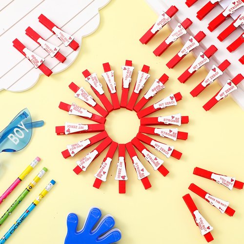 Hoolerry 100 Pcs Cheer Pins Spirit Clips 2.8" Wooden Cheerleading Pins for Backpack Cheer Clothespin Bulk Competition Mini Cheerleader Gift for Team Photo Picture Decoration(Red)