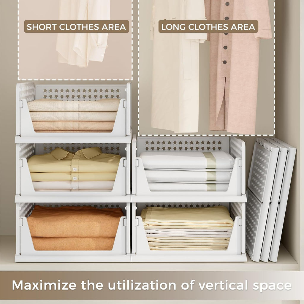 Pinkpum 8-Pack Closet Organizers - Stackable Plastic Storage Bins for Wardrobe & Kitchen | White