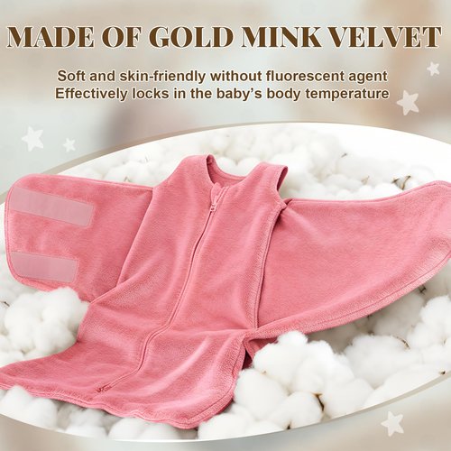 Mindsoft Furry Newborn Swaddle Sleep Bag for 0-3 Months Winter Warm Plush Baby Sleeping Bag Tog 2.5 Golden Mink Wearable Blanket with Adjustable Wrap for Infant Baby Shower New Parents Gift, Pink