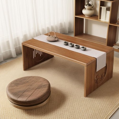 Japanese Folding Coffee Table, Foldable Low Coffee Tables, Bamboo Floor Table Desk for Sitting on The Floor, No Assembly, Portable Living Coffee Table (31.5Inch)