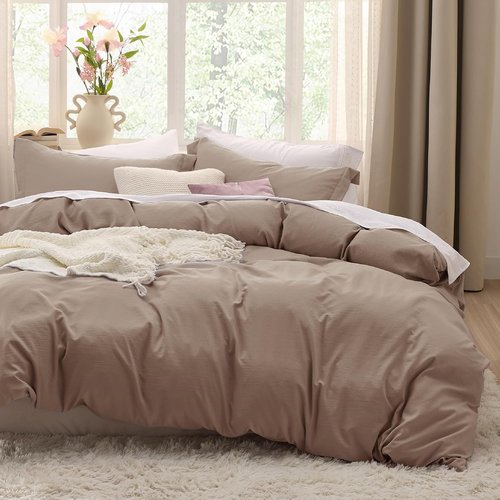 Bedsure Khaki California King Duvet Cover - Extra Soft Prewashed Cotton Bedding Set, 104x98 Inches with Zipper Closure & 2 Pillow Shams